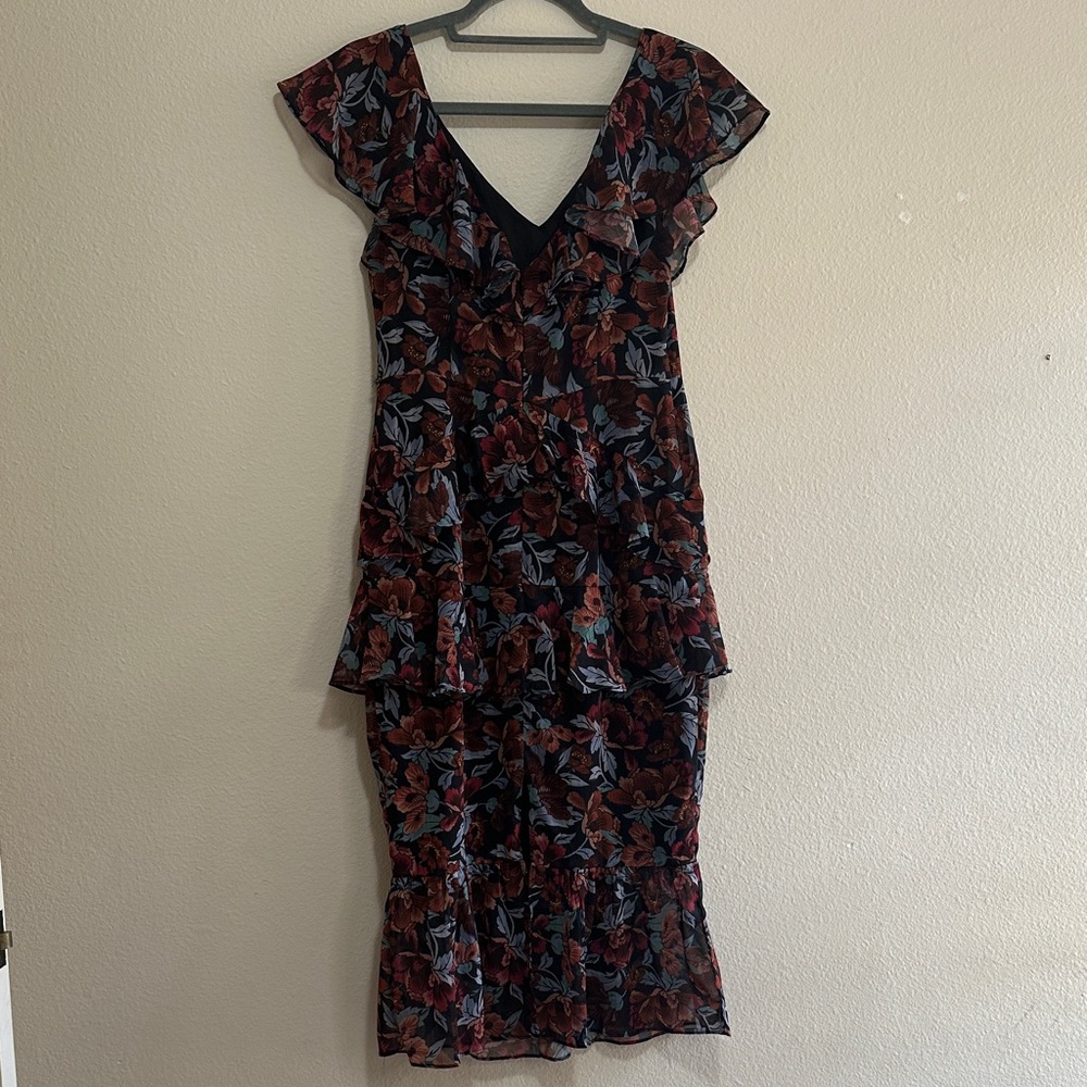 Majorelle floral tiered  V-Neck Ruffle Dress